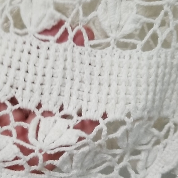 Crochet Cropped Cardigan Sweater Vneck White Coquette Size Large - Picture 6 of 9
